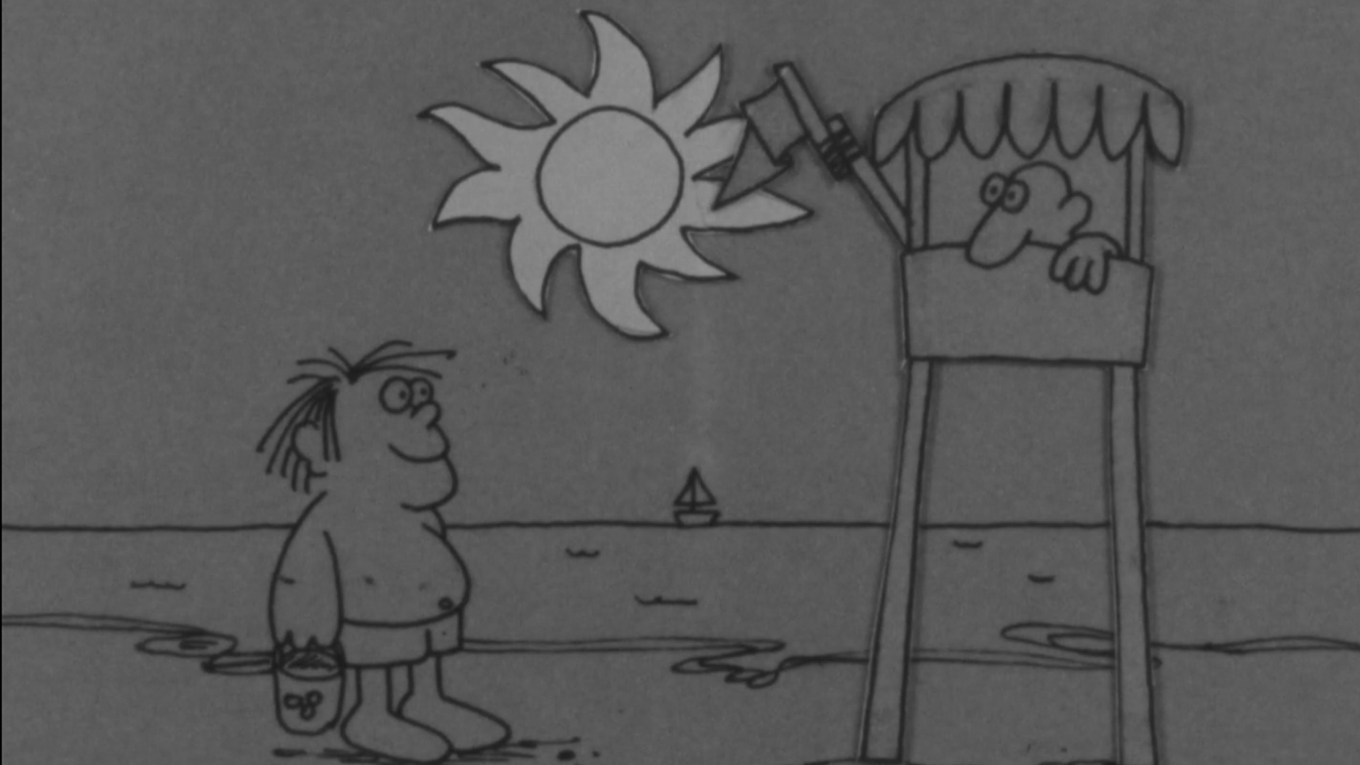 ציור של אנשים בחוף הים בשמש. 1.6.1980