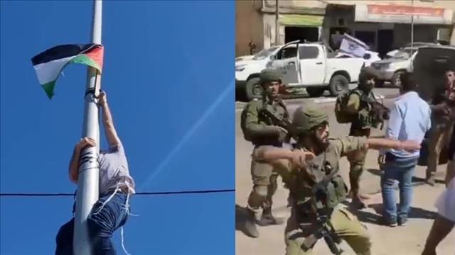 יהודים מסירים דגלים בחווארה בשומרון
