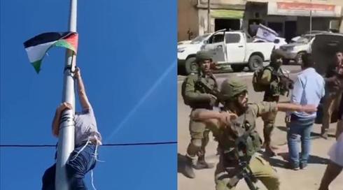 תחת אבטחת צה"ל: יהודים הסירו דגלי פלסטין בכפר בשומרון