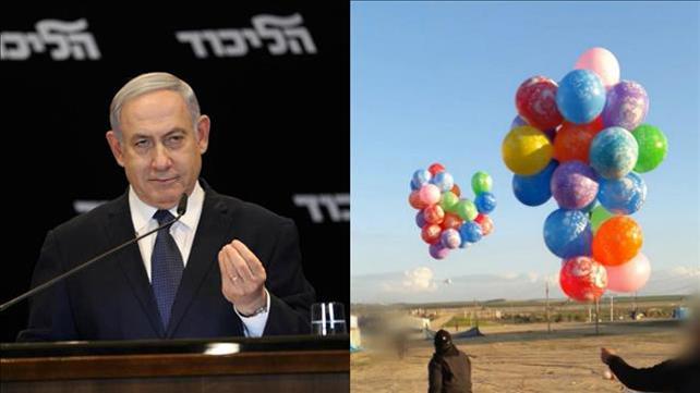 בנימין נתניהו ובלוני נפץ מרצועת עזה