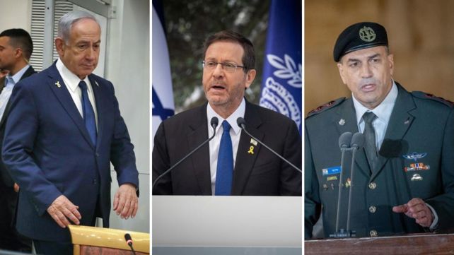 הרמטכ"ל אייל זמיר, נשיא המדינה יצחק הרצוג וראש הממשלה בנימין נתניהו