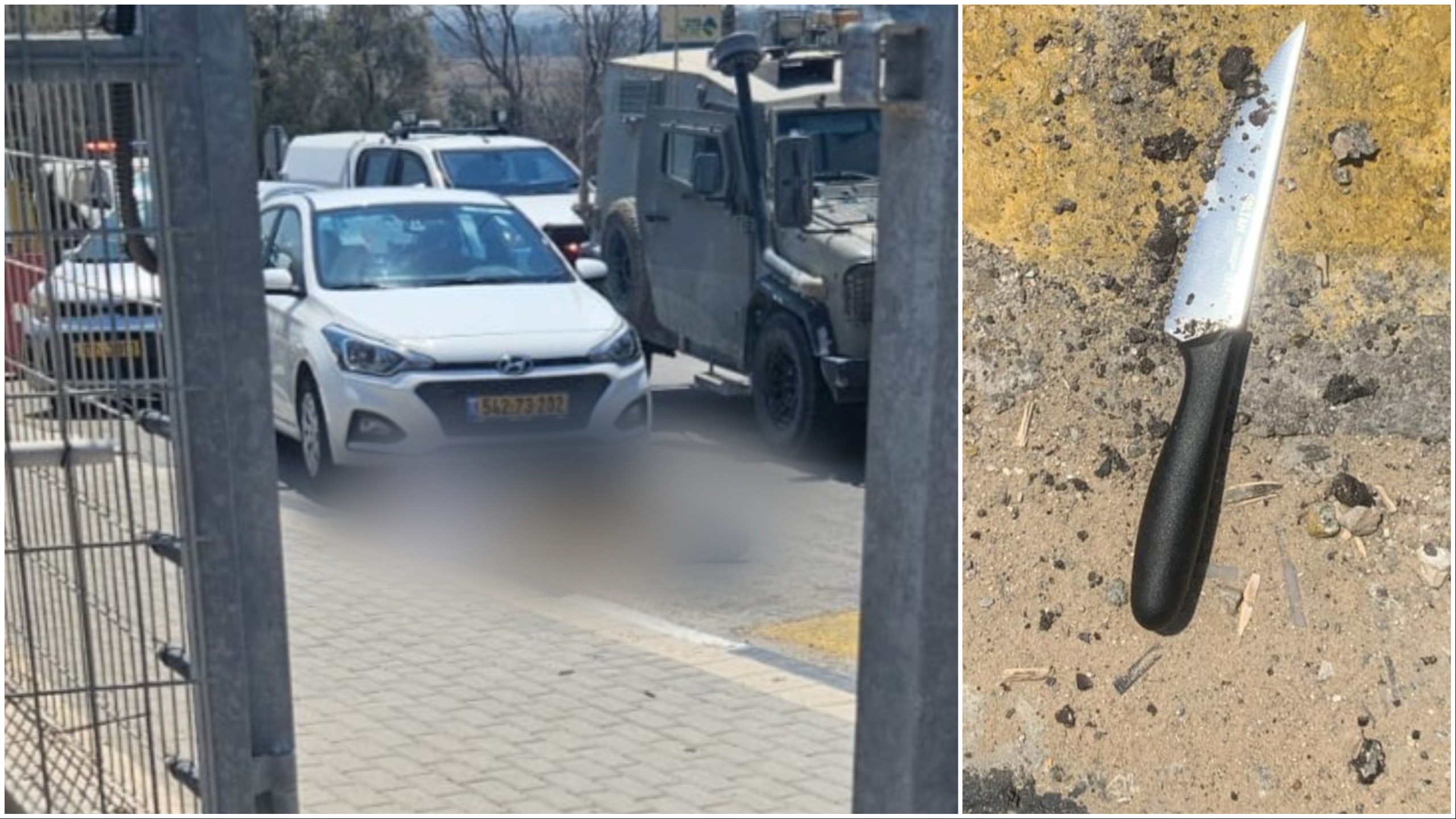 זירת ניסיון הפיגוע וסכין המחבל