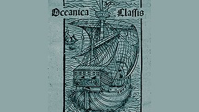 ״צי האוקיינוס״ (Oceanica classis), חיתוך עץ מתוך המהדורה הבזלית של מכתבו של כריסטופר קולומבוס על מסעו הראשון, 1494. נדפס בידי יוהאן ברגמן פון אולפה