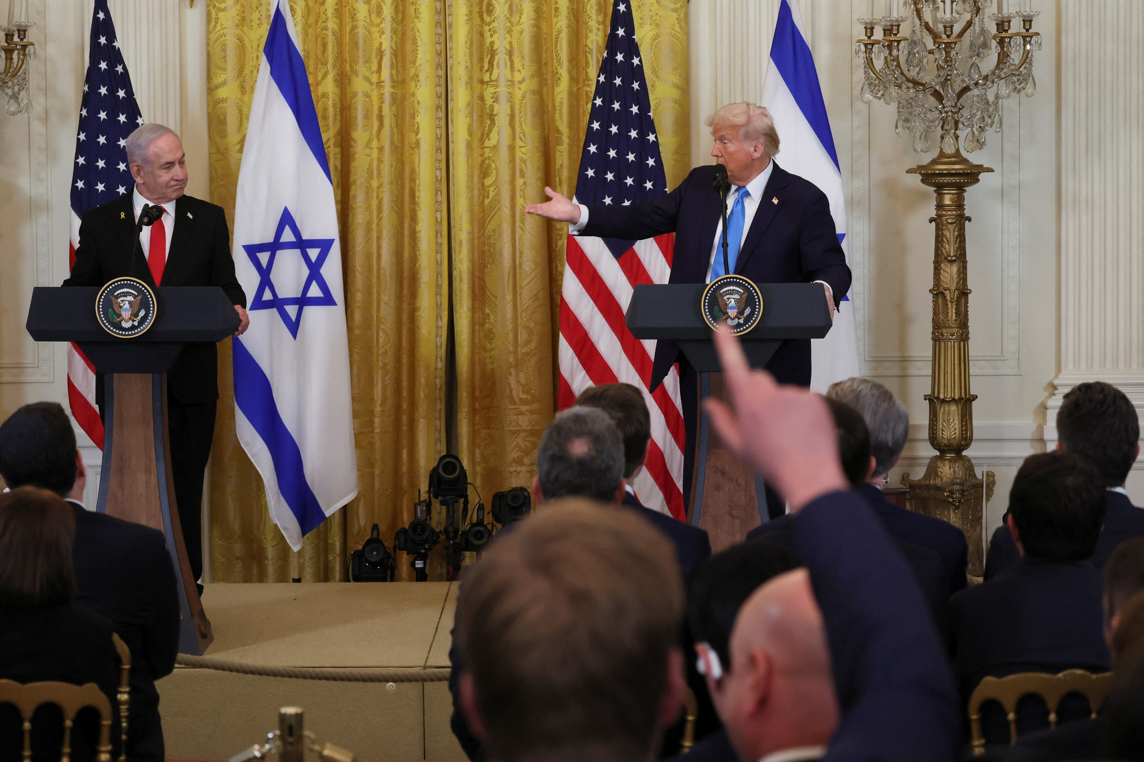 טראמפ ונתניהו במסיבת עיתונאים לאחר פגישתם