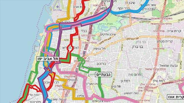 מפה של מערך ההסעות שיחל לפעול בגוש דן בשבת 22.11.19