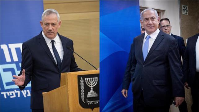 קולאז' של בנימין נתניהו ובני גנץ
