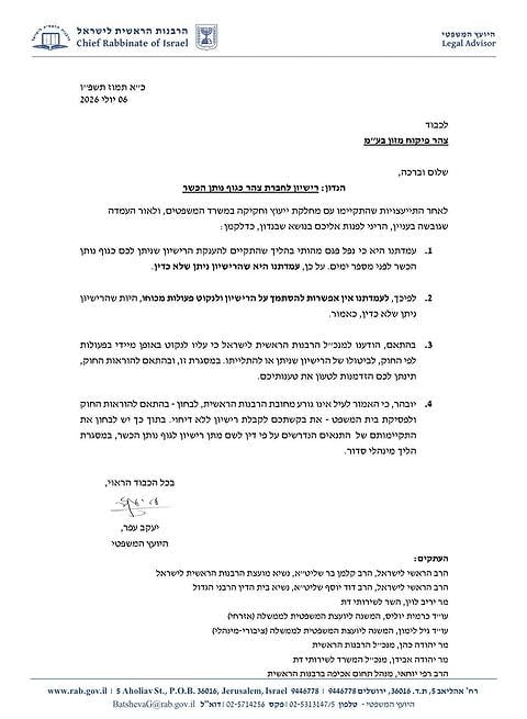 המכתב ששלח יועמ