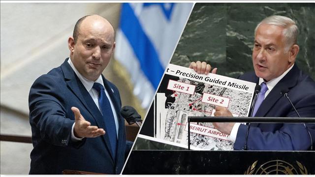 נתניהו בנאום בעצרת האו"ם ב-2018, בנט במליאת הכנסת
