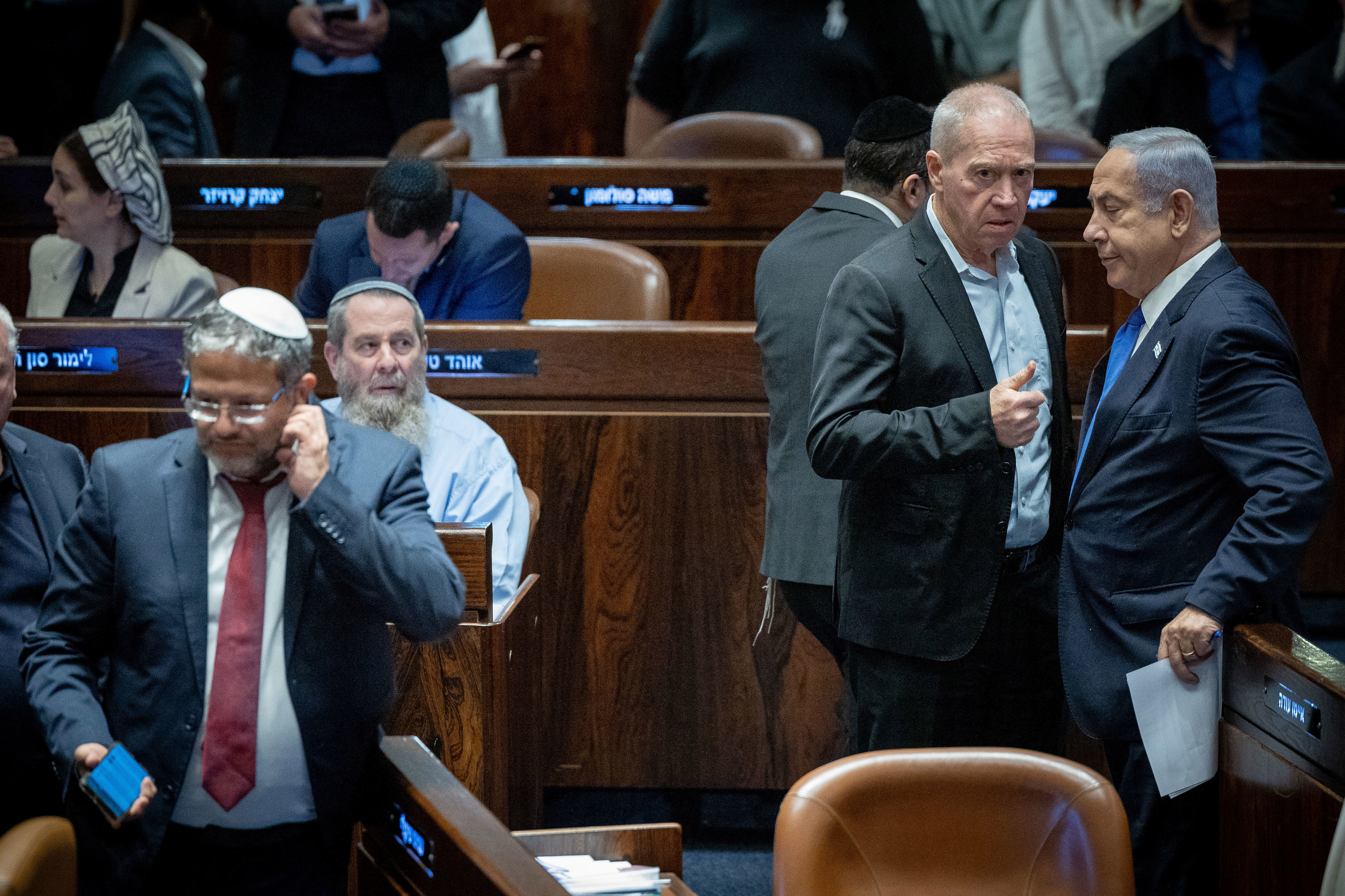 ראש הממשלה בנימין נתניהו, שר הביטחון יואב גלנט והשר לביטחון לאומי איתמר בן גביר