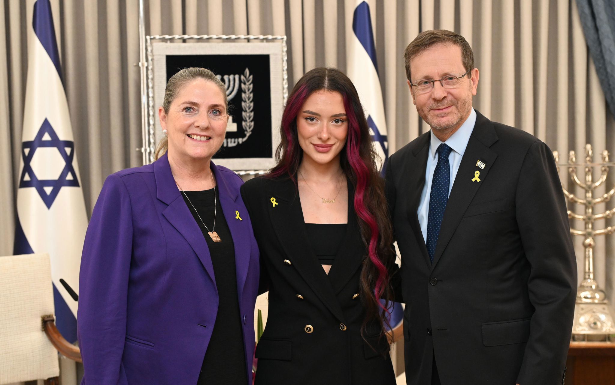 נשיא המדינה יצחק הרצוג, עדן גולן ורעיית הנשיא מיכל הרצוג, 02.04.24