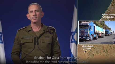 דובר צה"ל הגרי: בכל יום יוכנסו כ-500 משאיות סיוע לרצועה