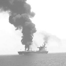 Oil tanker on fire in sea of Oman