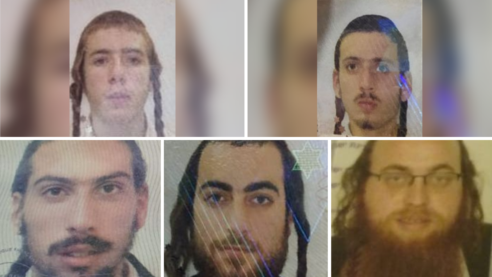 תושבי צפת שנהרגו בהתהפכות הרכב במרוקו. משמאל למעלה בכיוון השעון: משה גלנט, יוסף חיים תפילינסקי, נתן שפירא, ישראל מאיר שאשא ושמעון תפילנסקי