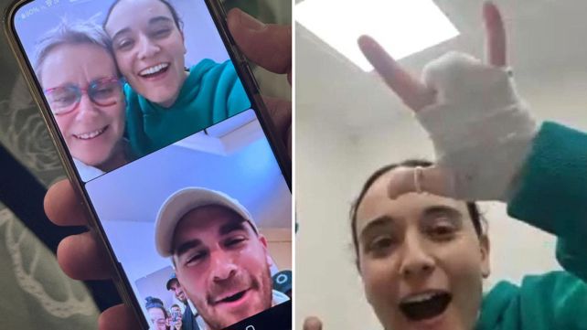 אמילי דמארי בשיחת ווידאו עם בני משפחתה