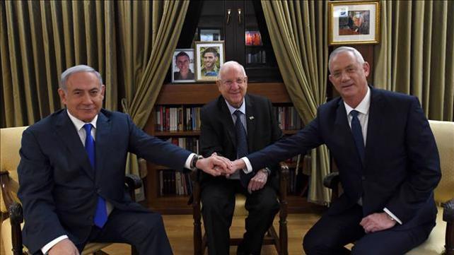 בני גנץ, בנימין נתניהו וראובן ריבלין בפגישה ראשונה בבית הנשיא 23.09.19