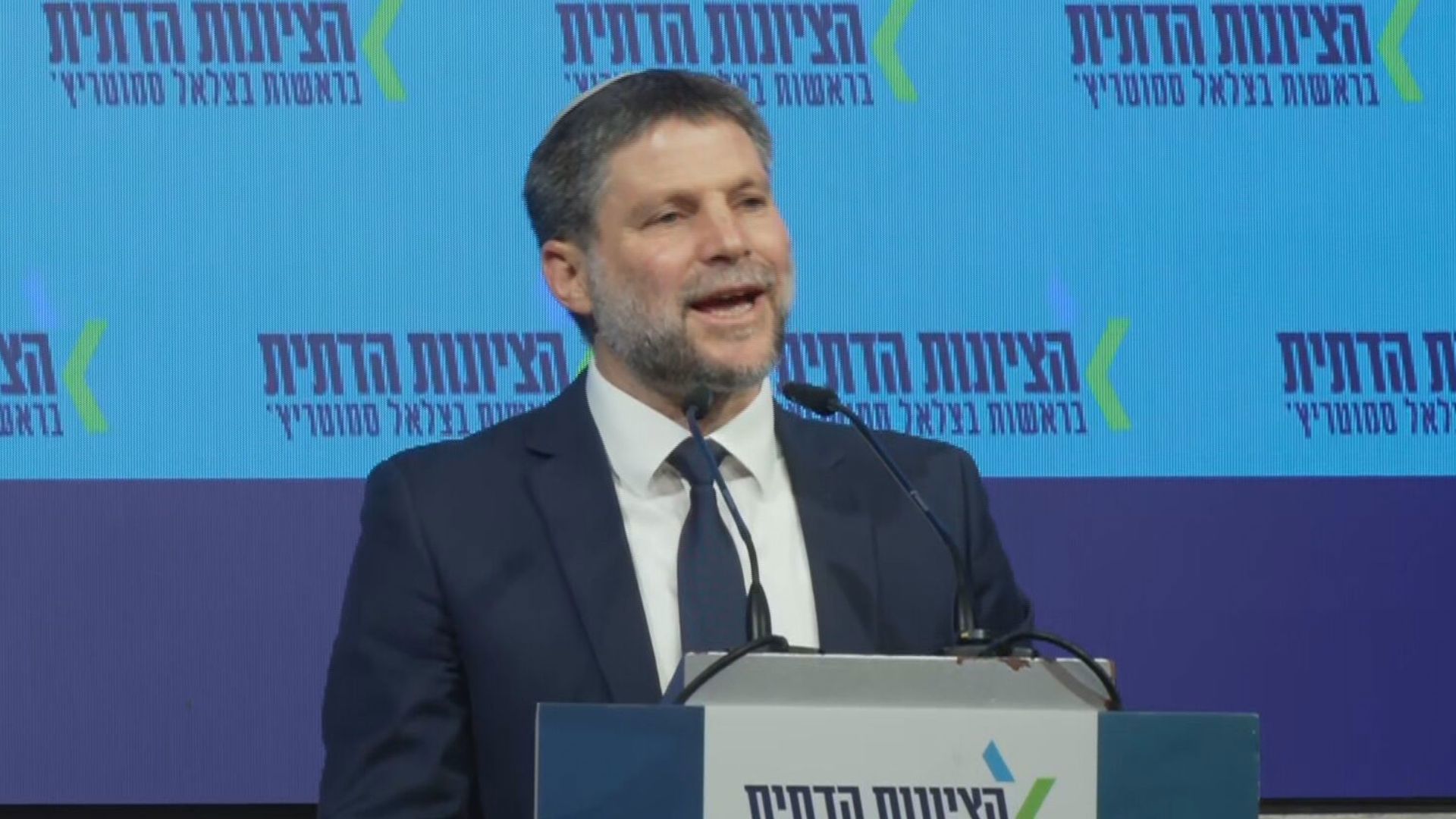בצלאל סמוטריץ' לאחר ההכרזה על תוצאות הפריימריז למפלגת הציונות הדתית, הערב
