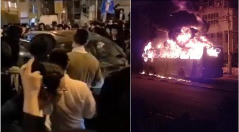 העימותים נמשכים: אוטובוס הוצת ע"י מתפרעים בבני ברק